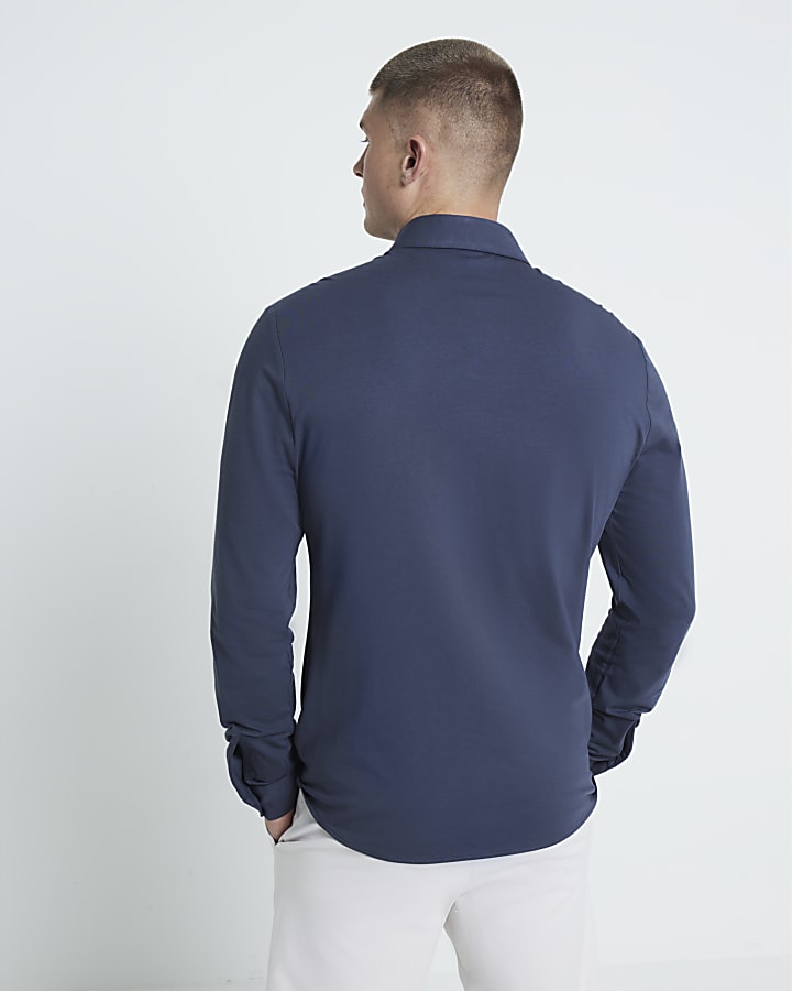 Grey Muscle Fit Long Sleeve Jersey Shirt