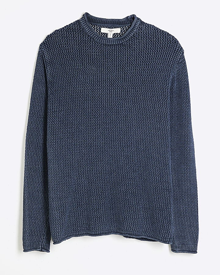 Navy Knit Washed Jumper