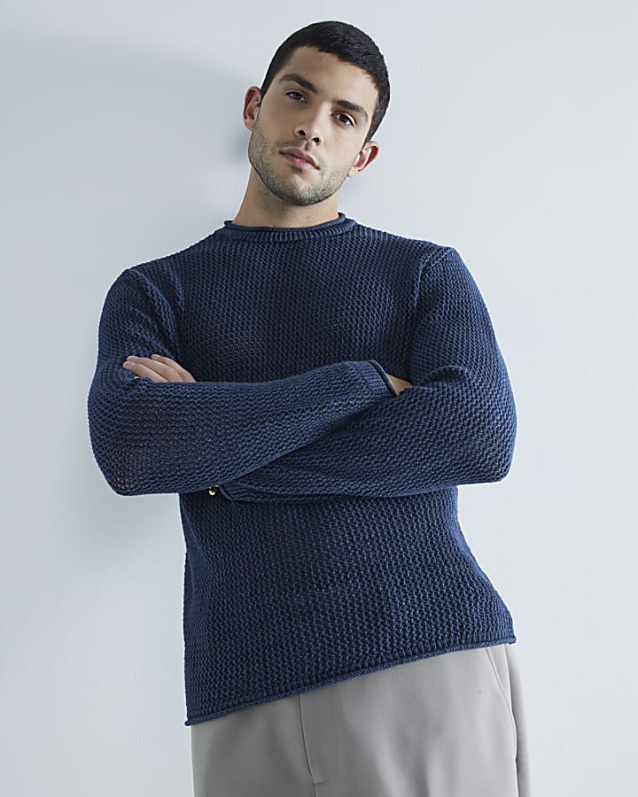 Navy Knit Washed Jumper