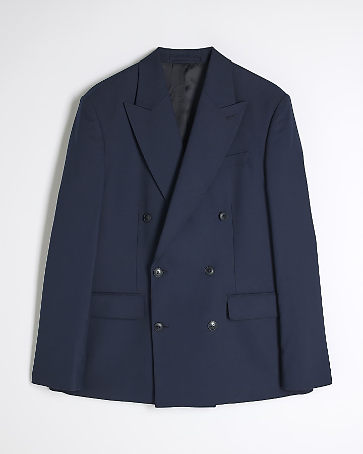 Navy Double Breasted Suit Jacket