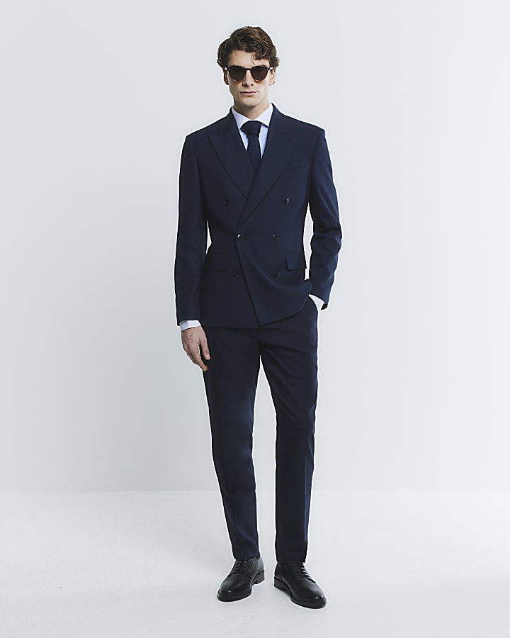 Navy Double Breasted Suit Jacket