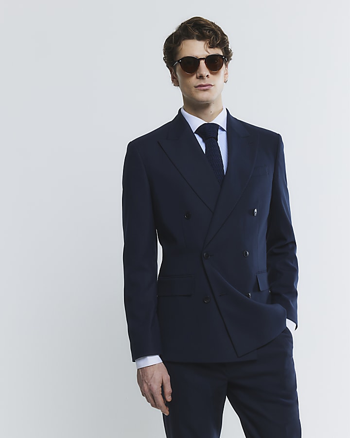 Navy Double Breasted Suit Jacket