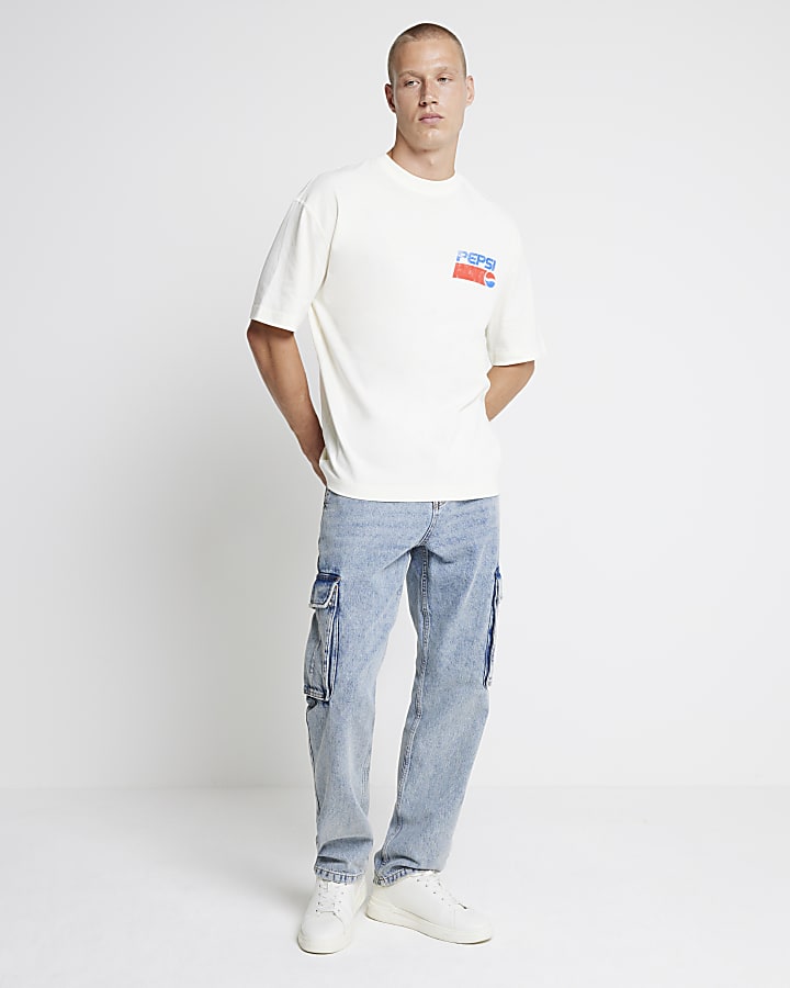 Beige oversized fit Pepsi graphic t-shirt