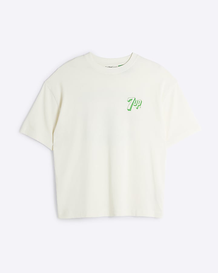 Beige oversized fit 7up graphic t-shirt