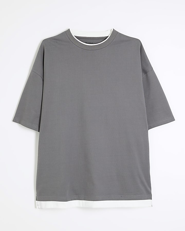 Grey Boxy Fit Double Layer T-Shirt