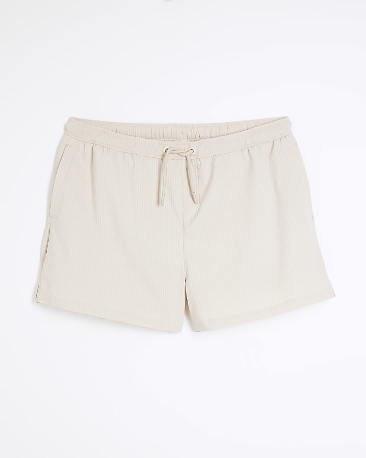 Beige Regular Fit Seersucker Swim Shorts