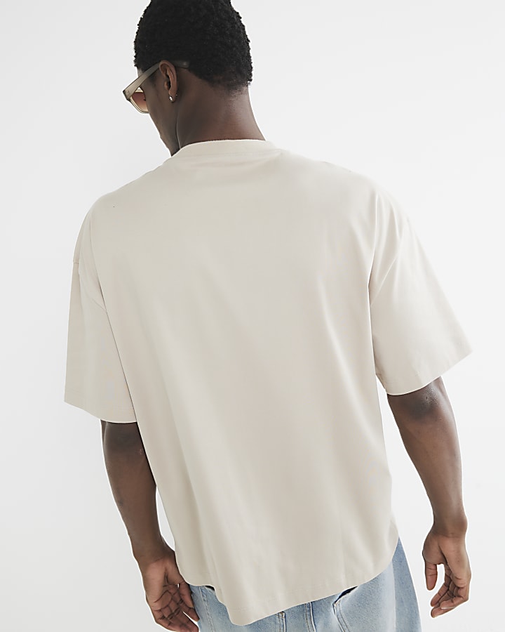 Beige Short Sleeve Oversized T-Shirt
