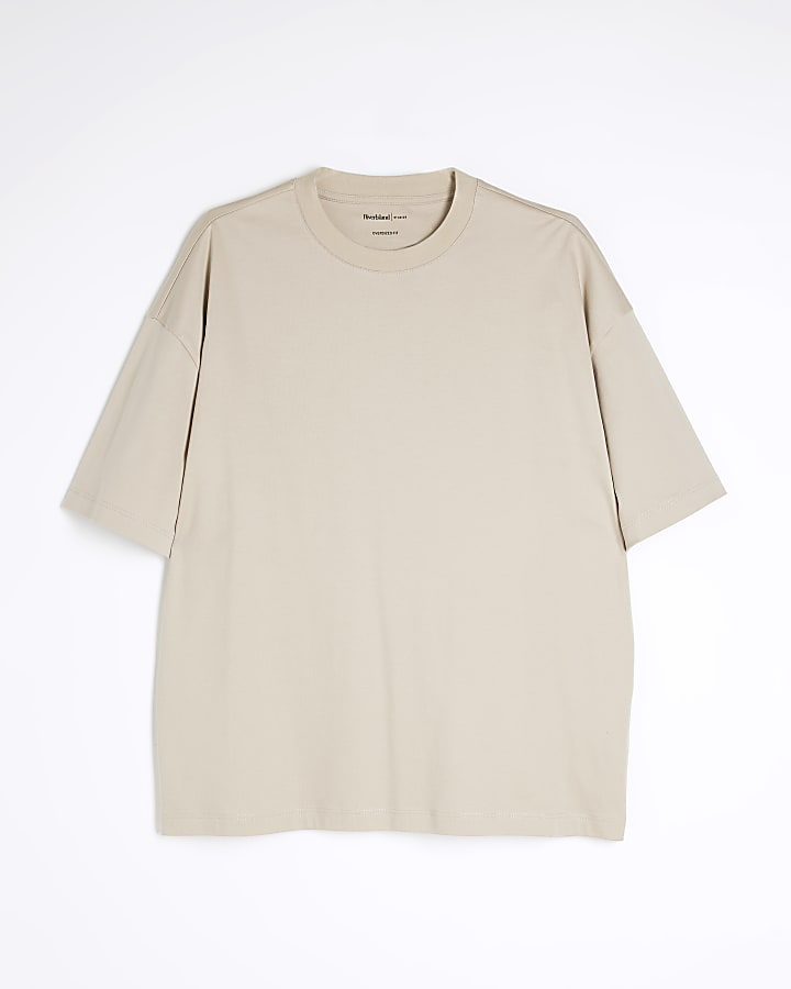Beige Short Sleeve Oversized T-Shirt