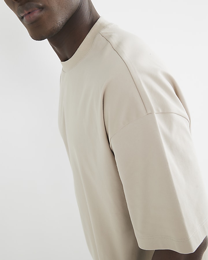 Beige Short Sleeve Oversized T-Shirt