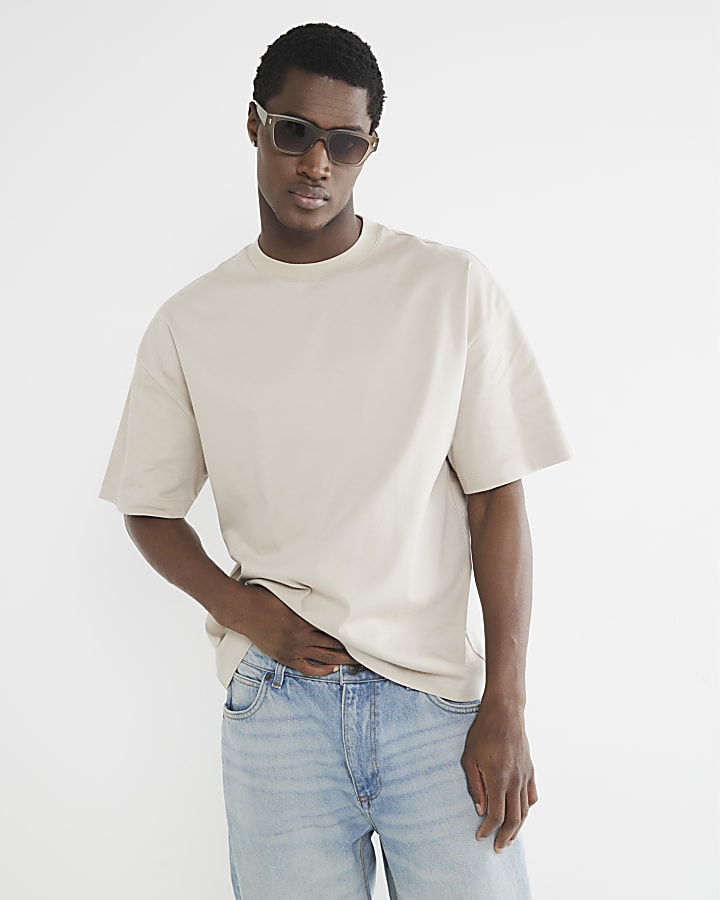 Beige Short Sleeve Oversized T-Shirt