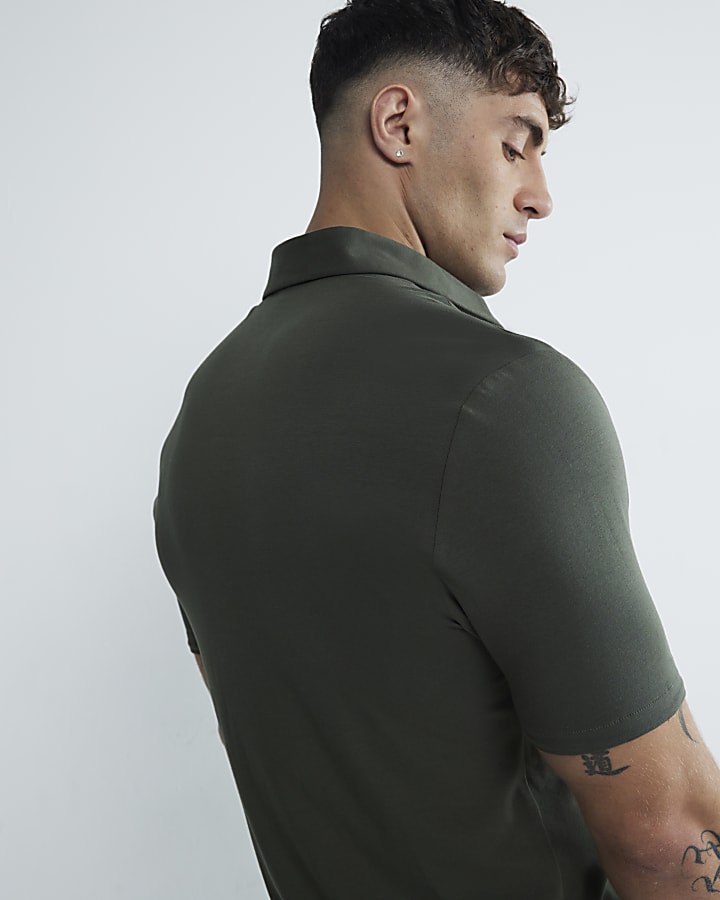 Khaki Muscle Fit Short Sleeve Jersey Shirt