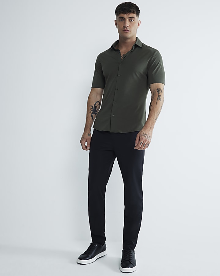 Khaki Muscle Fit Short Sleeve Jersey Shirt