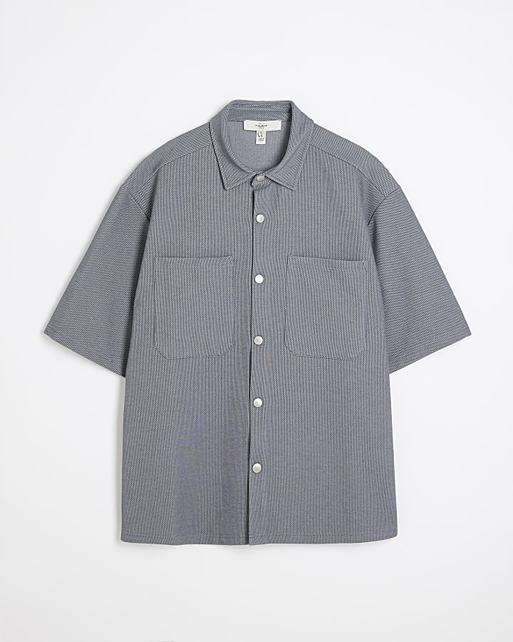 Blue Boxy fit button up short sleeve shirt