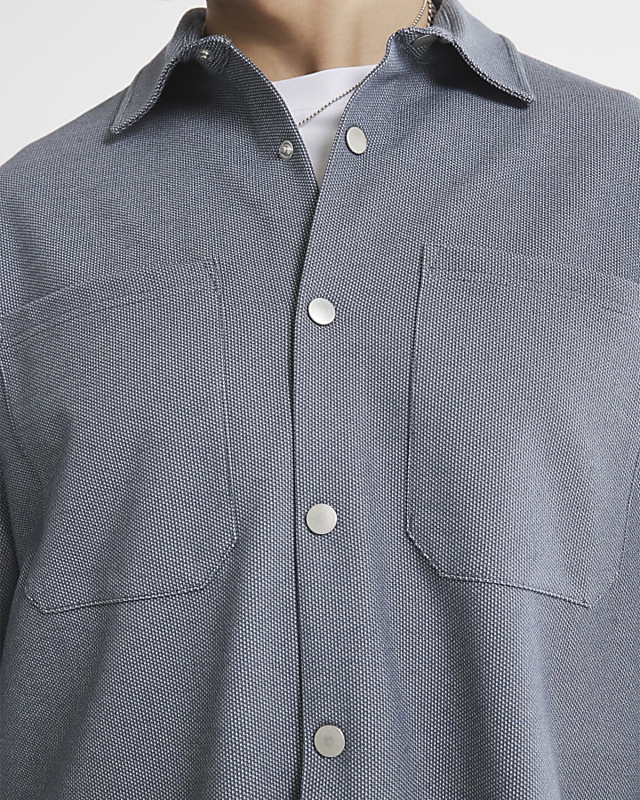 Blue Boxy fit button up short sleeve shirt