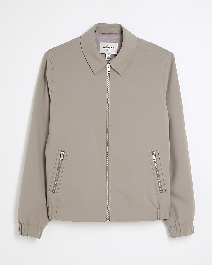 Beige Slim Fit Harrington Jacket