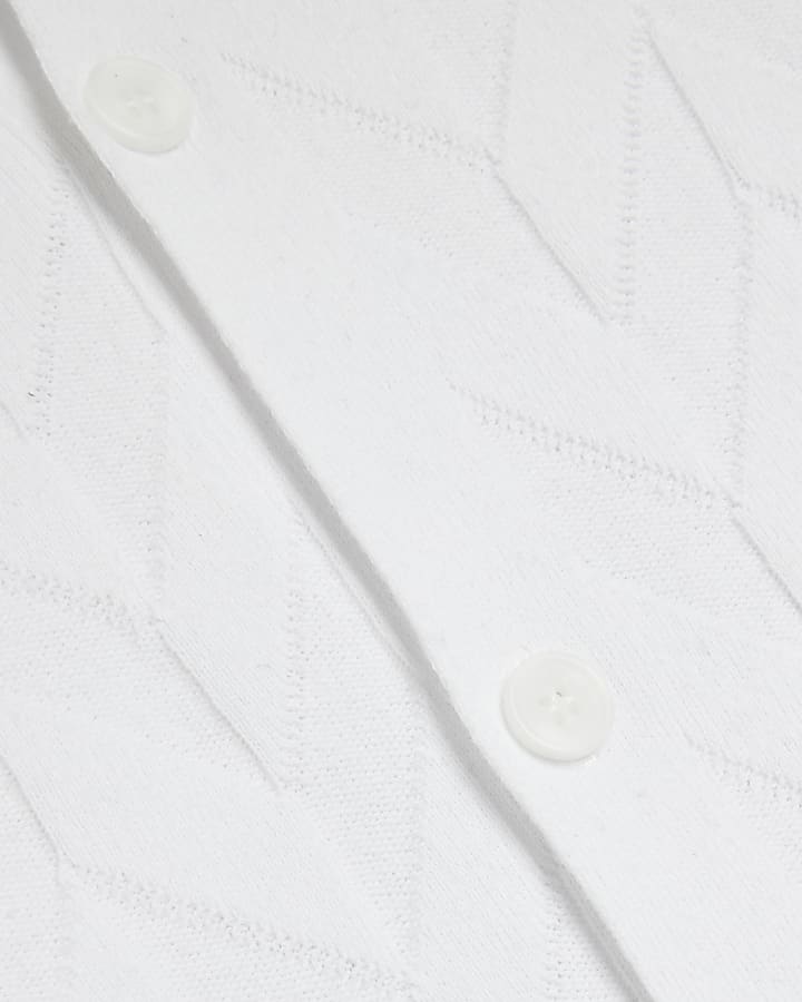 White Slim Fit Chevron Knitted Polo Shirt
