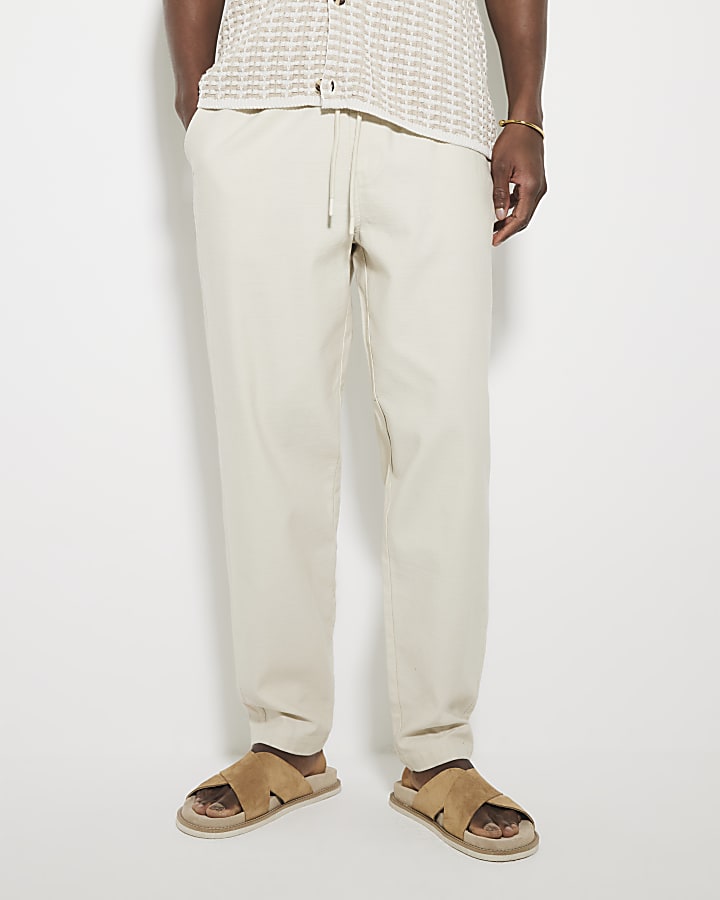 Beige Pull On Trousers