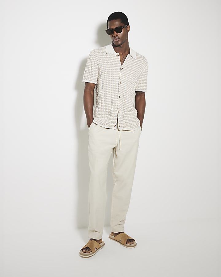 Beige Pull On Trousers