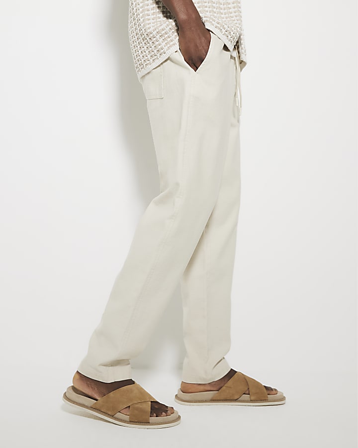 Beige Pull On Trousers