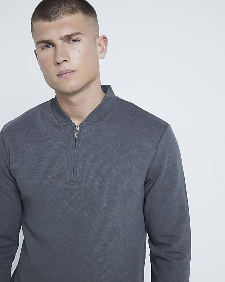 Grey Slim Fit Pique Polo Shirt