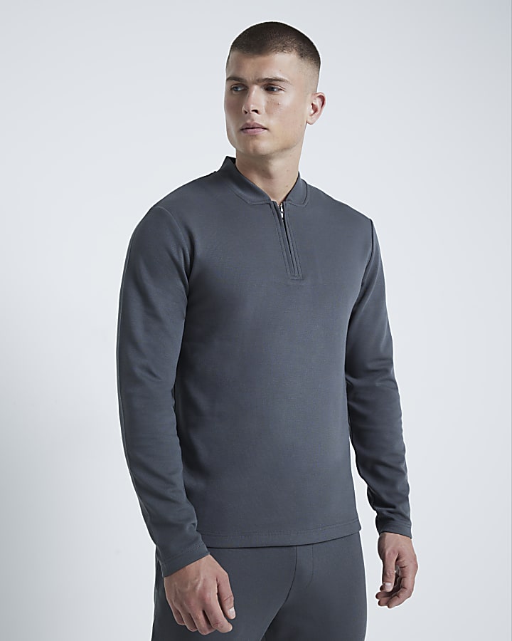 Grey Slim Fit Pique Polo Shirt