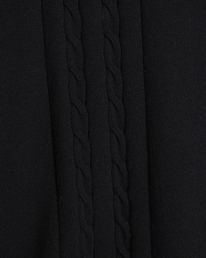 Black Slim Fit Cable Knit Polo Shirt