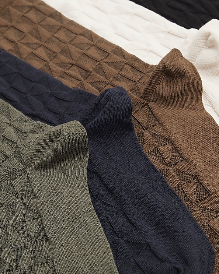 Khaki 5 Pack Textured Diamond Socks