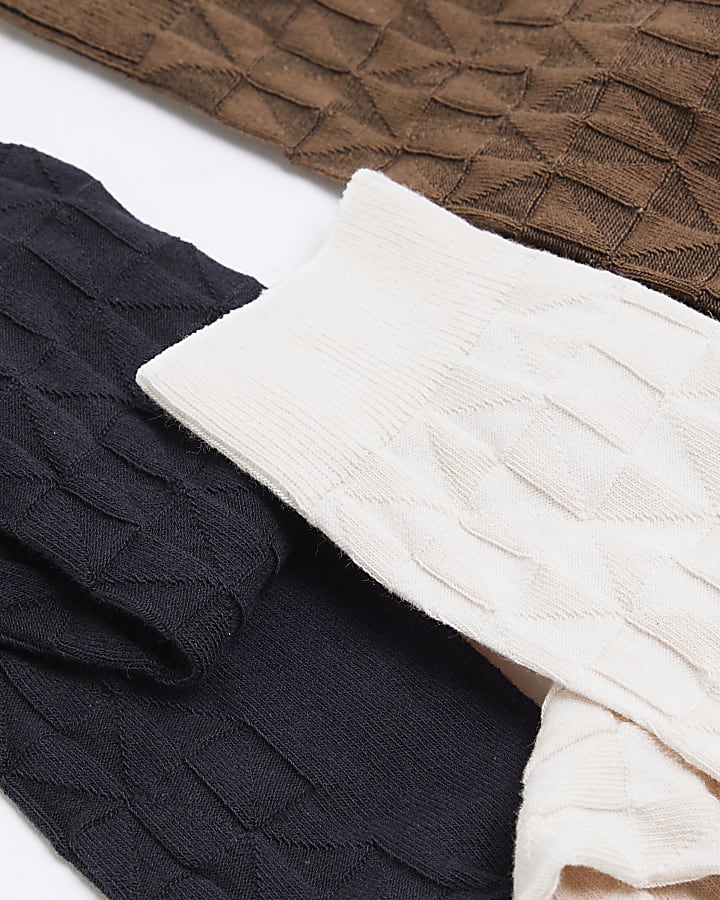 Khaki 5 Pack Textured Diamond Socks