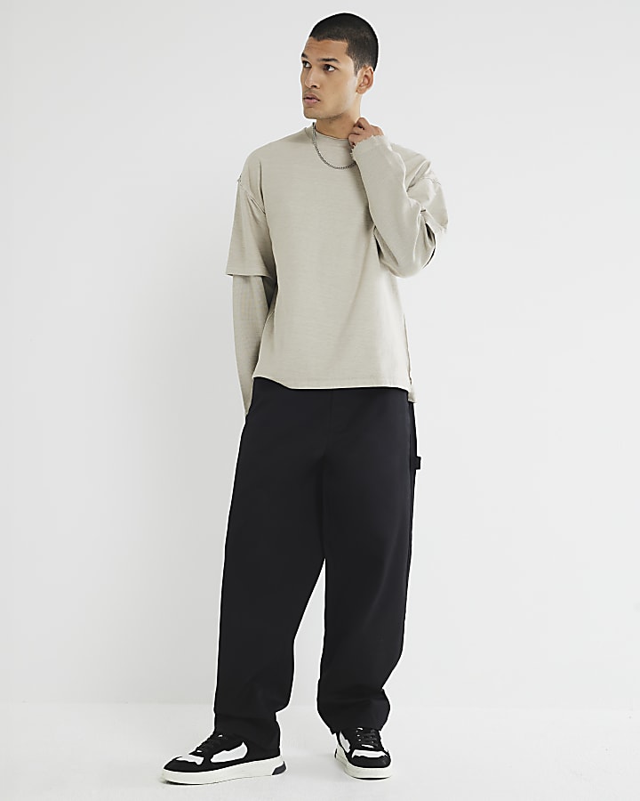 Black Loose Fit Carpenter Trousers