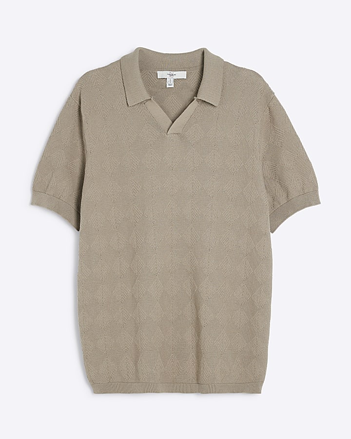 Stone Diamond Stitch Open Collar Polo Shirt