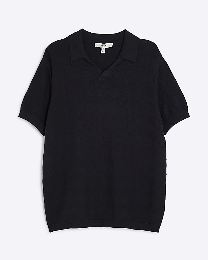 Black Diamond Stitch Open Collar Polo Shirt