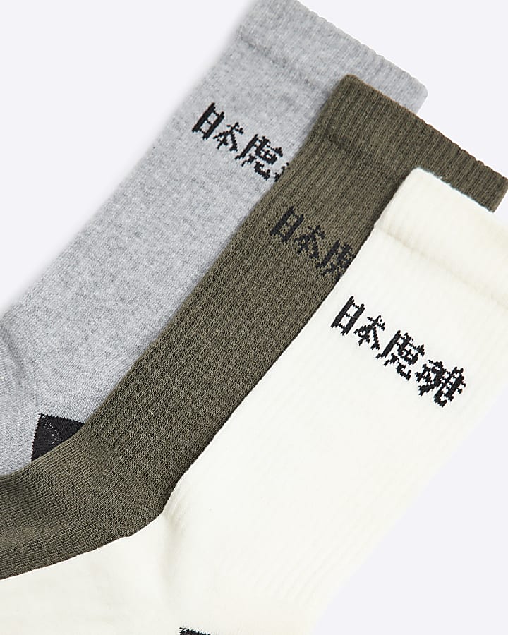 Khaki 3 Pack Japanese Tube Socks