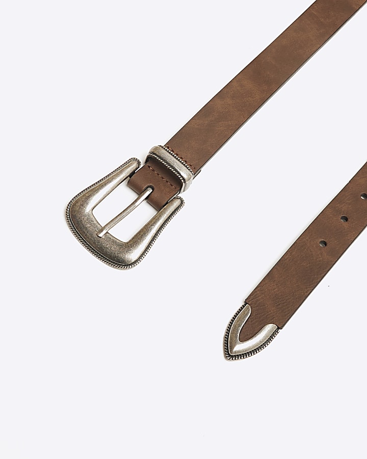 Brown Faux Leather Western Buckle Belt