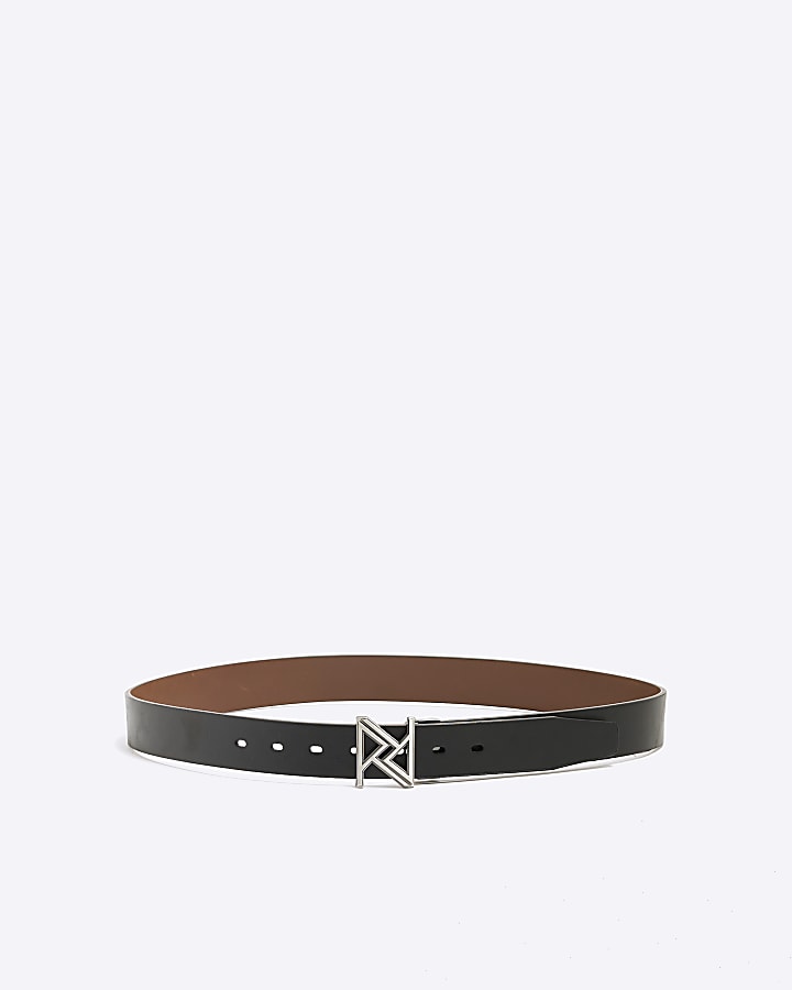 Black Faux Leather RR Buckle Belt