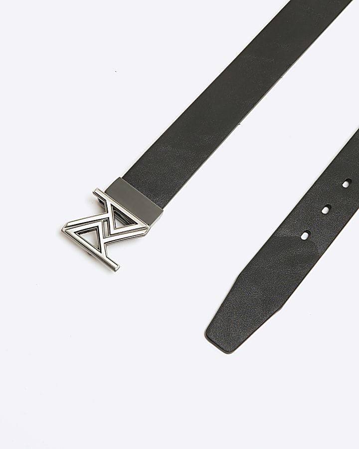 Black Faux Leather RR Buckle Belt