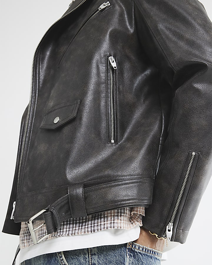 Brown Faux Leather Biker Jacket