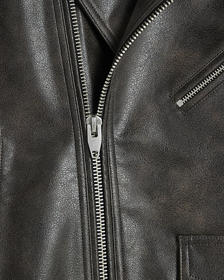 Brown Faux Leather Biker Jacket