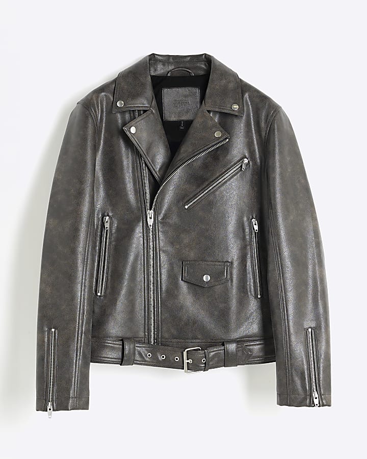 Brown Faux Leather Biker Jacket