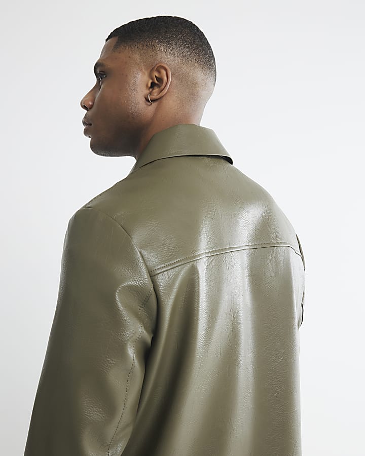 Khaki Faux Leather Jacket