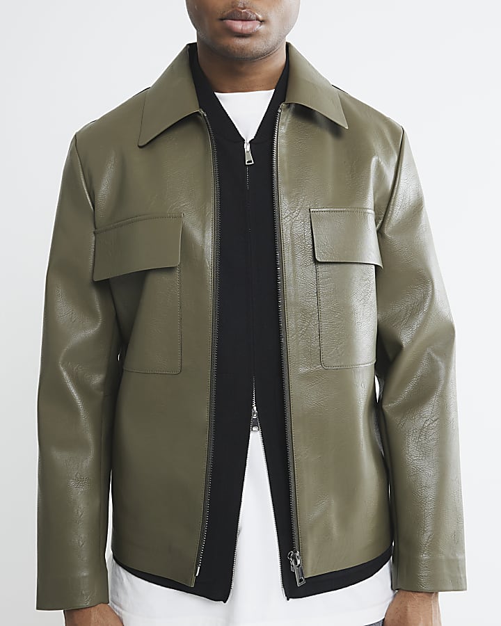 Khaki Faux Leather Jacket