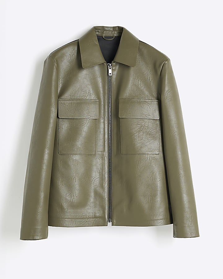 Khaki Faux Leather Jacket