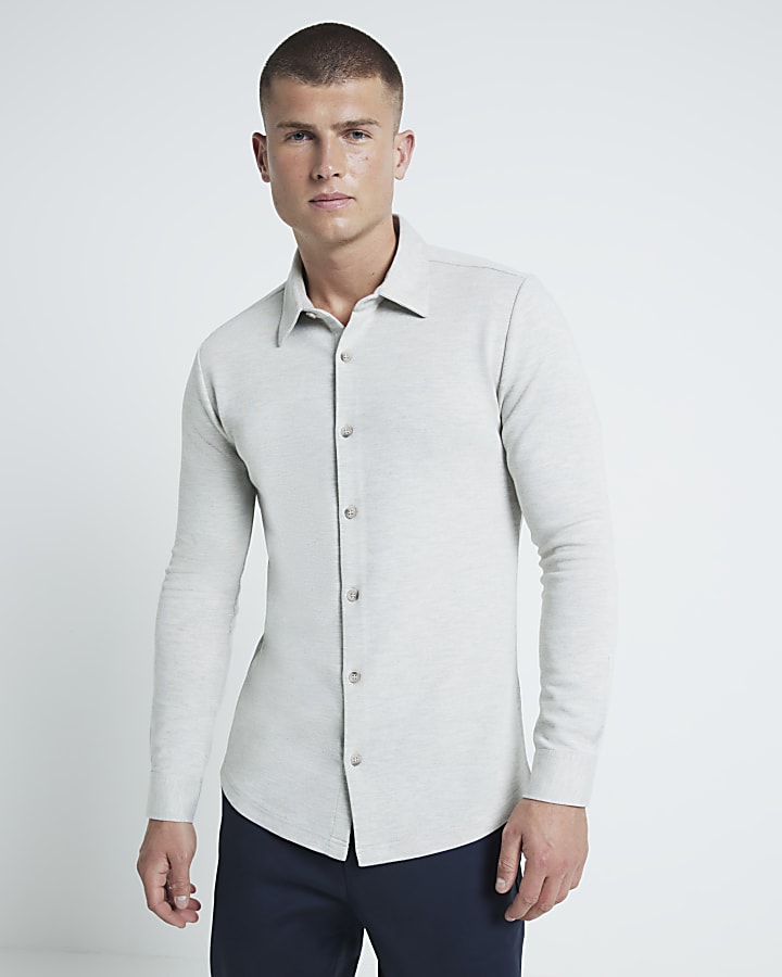 Grey Pique Muscle Fit Shirt