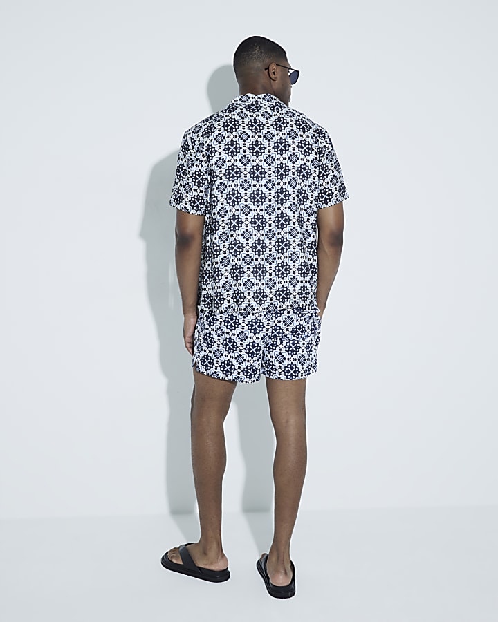 Blue Geometric Print Revere Shirt