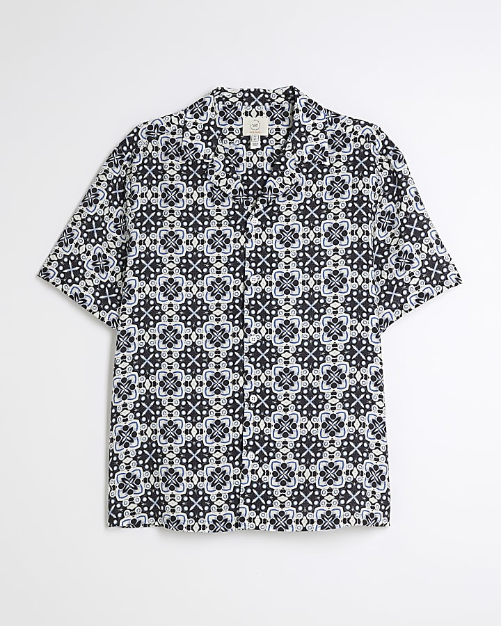 Blue Geometric Print Revere Shirt