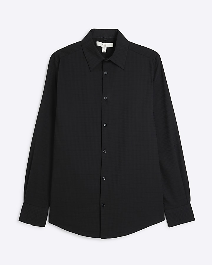 Black Slim Fit Jacquard Long Sleeve Shirt