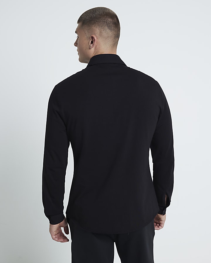 Black Muscle Fit Long Sleeve Jersey Shirt