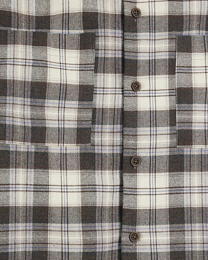 Beige Boxy Fit Double Pocket Check Shirt