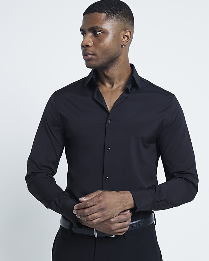 Black Muscle Fit Stretch Shirt