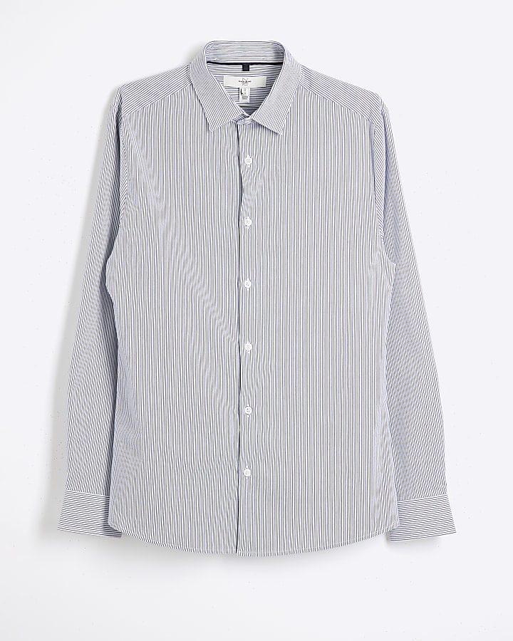 Blue Muscle Fit Stripe Stretch Shirt