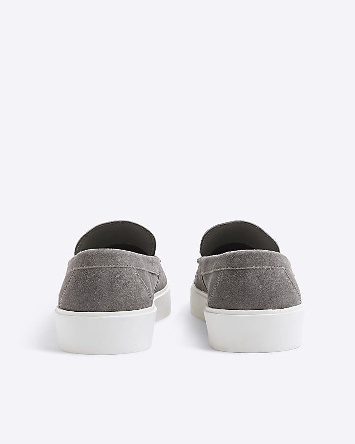 Grey Suede Wedge Cupsole Loafers